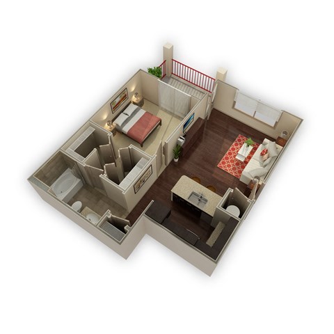 Floor plan for 1 bed, 1 bath, 699 sqft